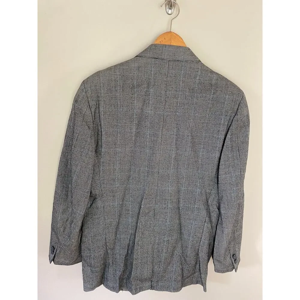 1990s 44 R Brooks Brothers Golden Fleece Black White Blue Glen Plaid Wool Suit
